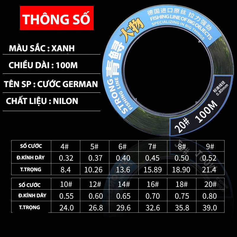 DÂY CÂU GERMAN CÂU CÁ LỚN CUỘN 100M - Ảnh 5