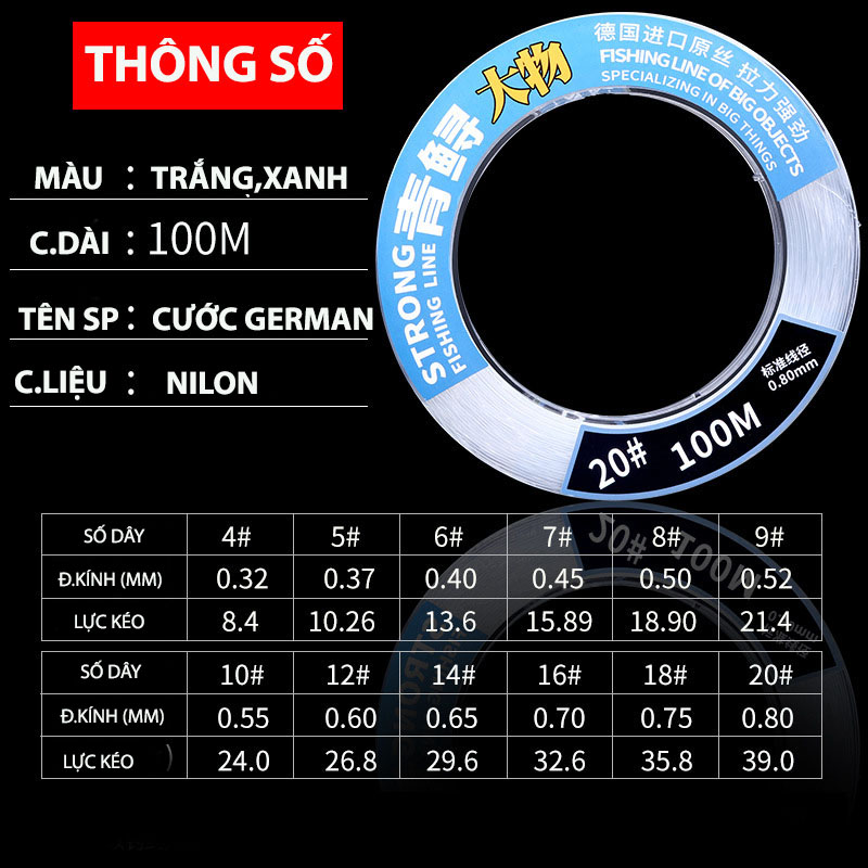 DÂY CÂU GERMAN CÂU CÁ LỚN CUỘN 100M - Ảnh 6